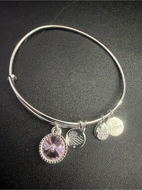 Silver Tone Expandable Charm Bracelet with Light Pink Crystal Charm